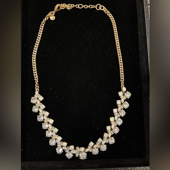 J. Crew Vintage Gold Tone Necklace with Rhinestones and Opalescent Stones - Picture 1 of 5